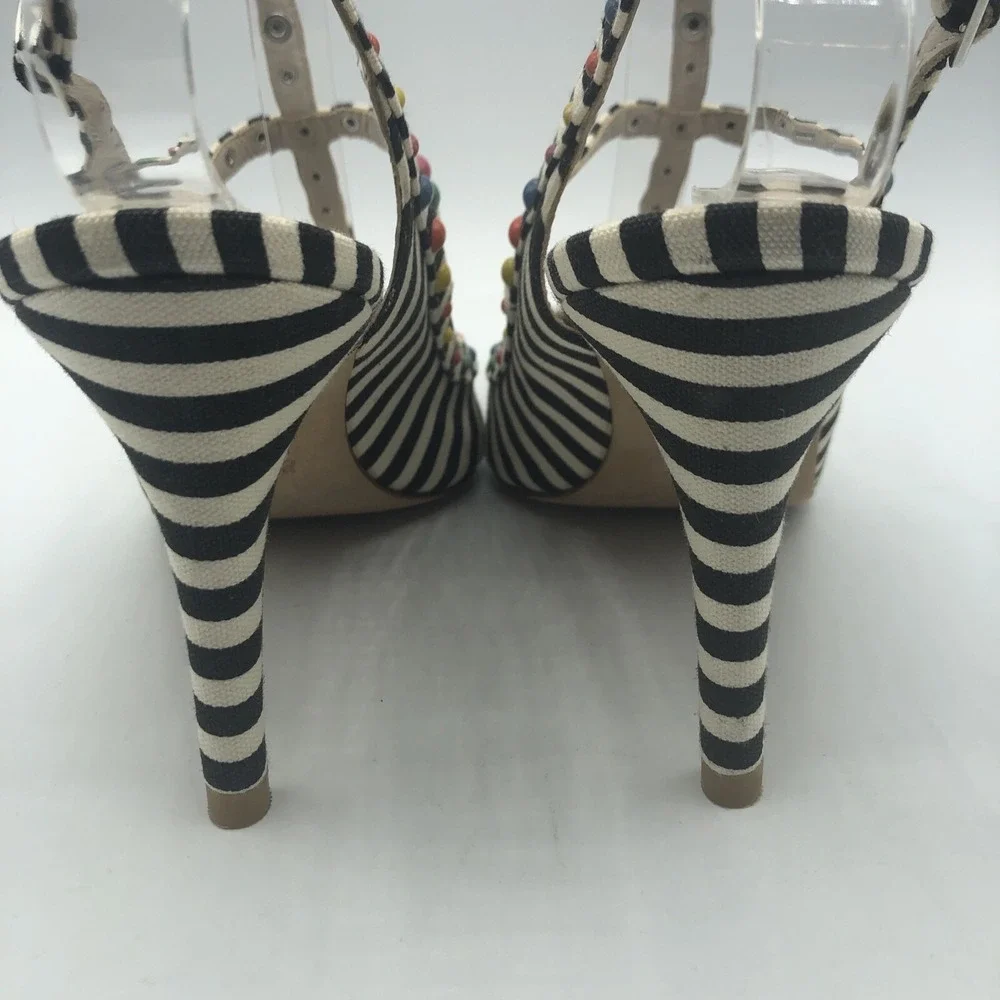 Boden Ashley Striped Courts heels Pumps Spain Studded Double T Bar Straps Sz 5.5